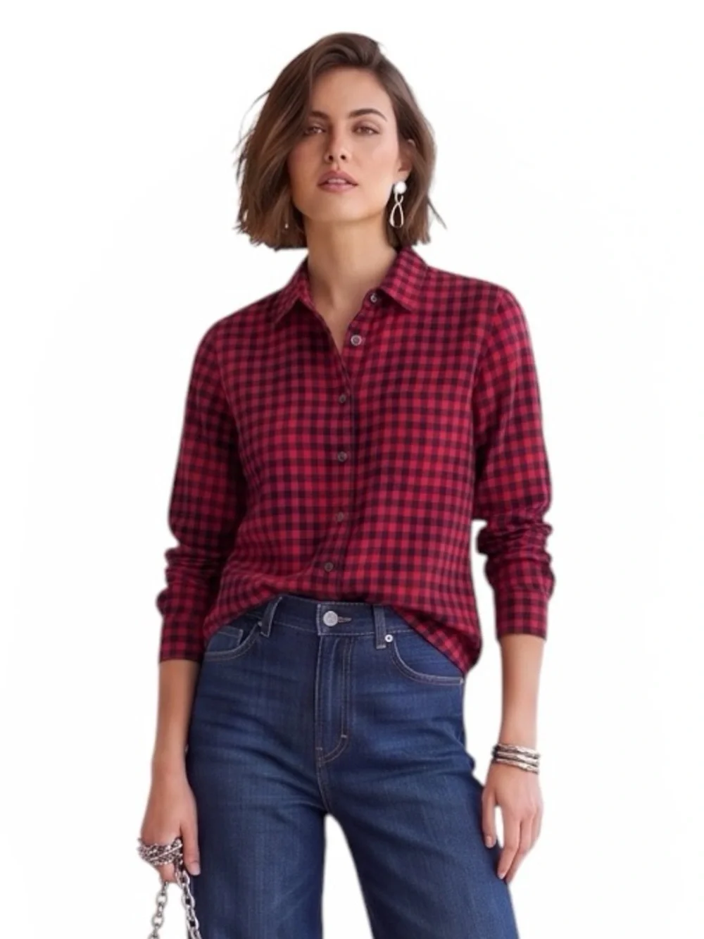 J. Crew The Perfect Shirt Black Red Gingham Plaid Flannel Shirt Top Women’s Sz M